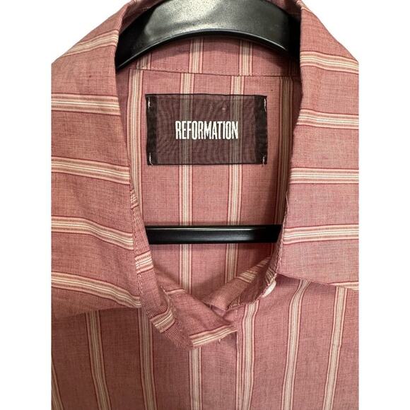 Reformation Dorsett Top Button Down Belted Waist Stripes Pink White Size Small - Picture 7 of 12